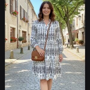 LTS Black and White Patterned Women's Dress